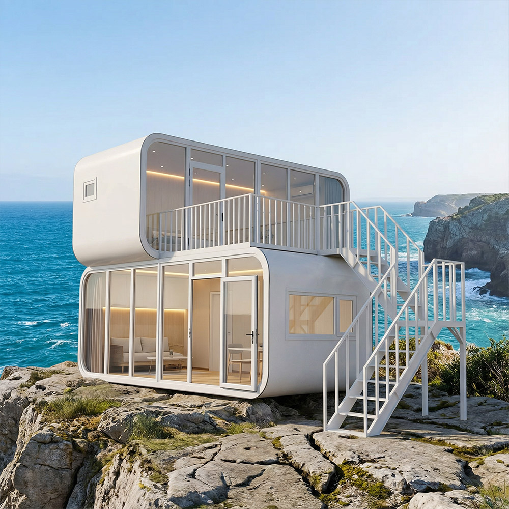 Portable Smart Outdoor Space Capsule Dwelling with Access Stairs