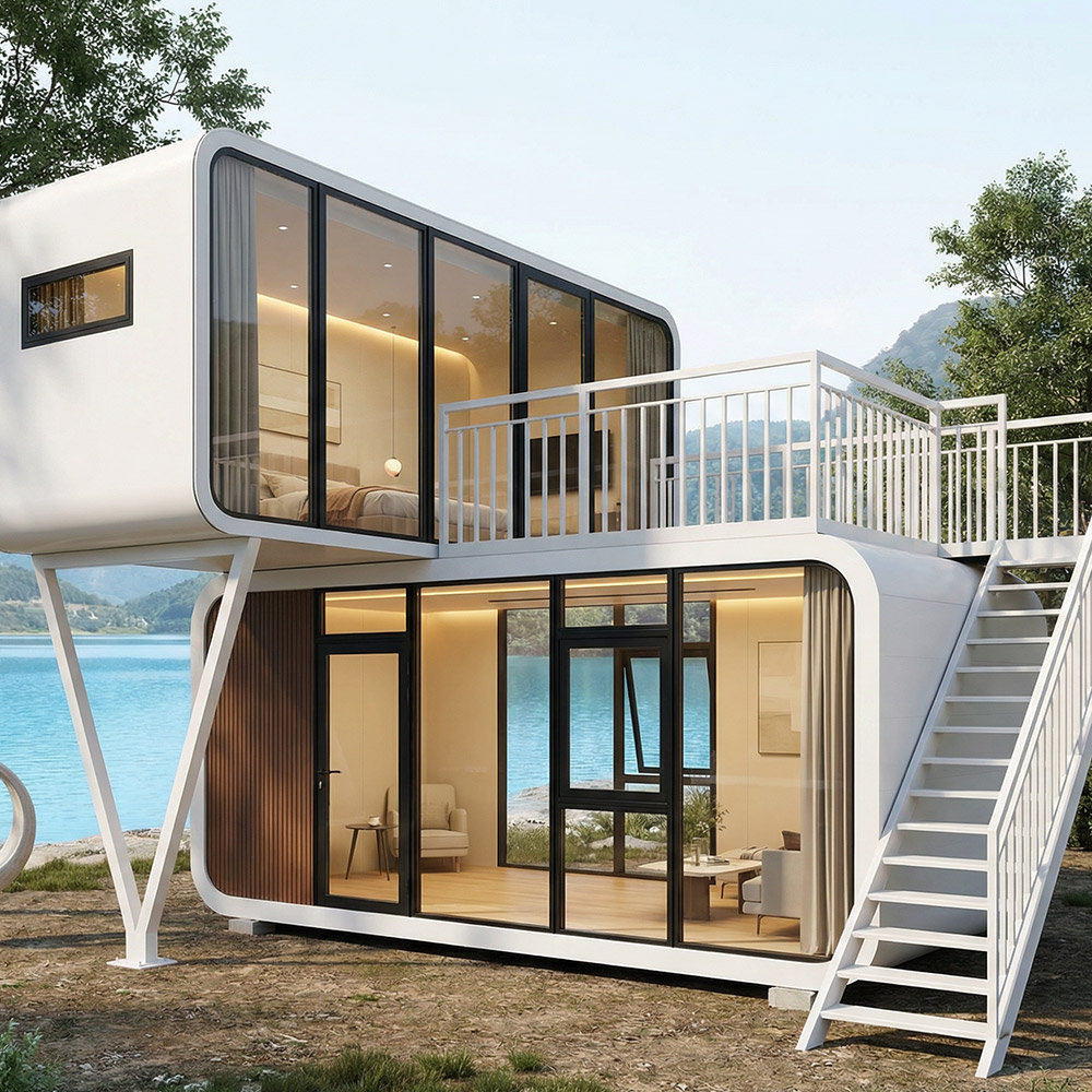 Portable Smart Outdoor Space Capsule Dwelling with Access Stairs