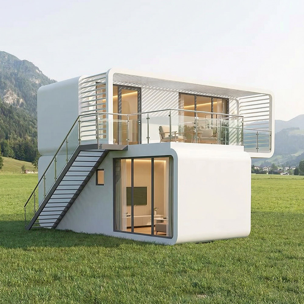 Portable Smart Outdoor Space Capsule Dwelling with Access Stairs