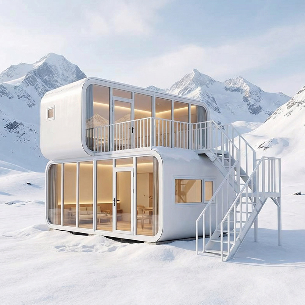 Portable Smart Outdoor Space Capsule Dwelling with Access Stairs